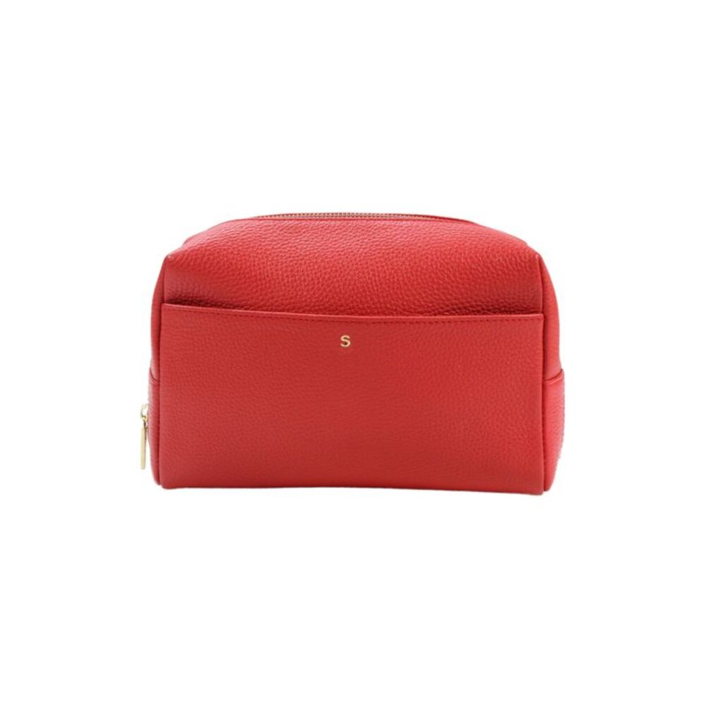 Cuyana Womens Pebbled Leather Gold Tone Clutch Handbag Red